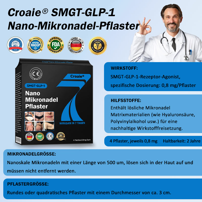 【7 Tage, um Ergebnisse zu sehen】👩⚕️Croaie® SMGT-GLP-1 Nano-Mikronadel-Pflaster(Schmerzfrei, lang anhaltend, gegen Diabetes, Fettleibigkeit und Herz-Kreislauf-Erkrankungen)